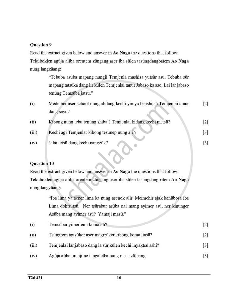 Ao-naga 2025-2026 ICSE Class 10 - CISCE (Council for the Indian School Certificate Examinations) question paper with PDF download