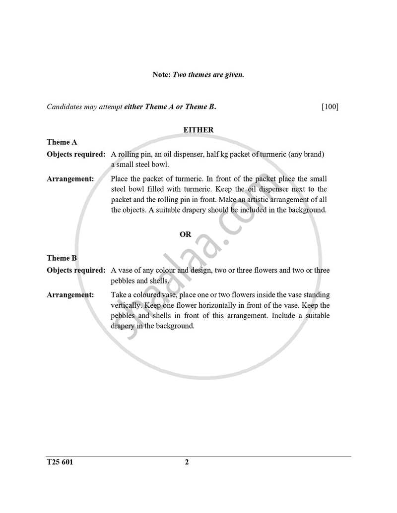 Art Paper 1 - Drawing And/Or Painting from Still Life 2024-2025 ICSE Class 10  - CISCE (Council for the Indian School Certificate Examinations) question paper with PDF download