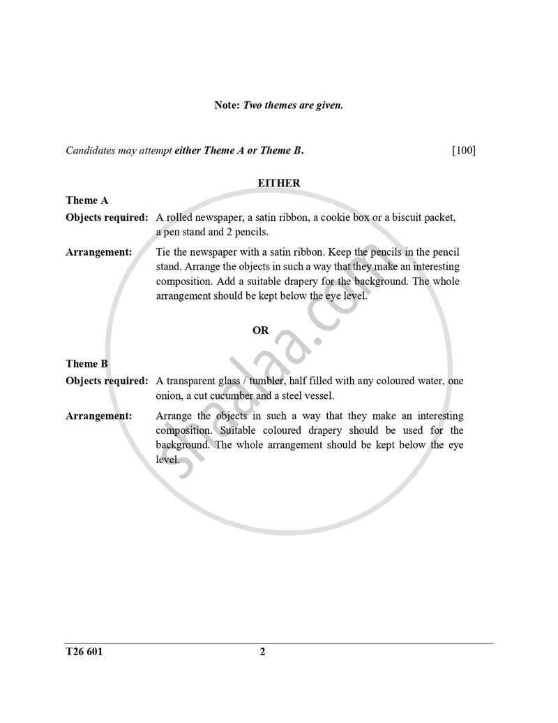 Art Paper 1 - Drawing And/Or Painting from Still Life 2025-2026 ICSE Class 10 - CISCE (Council for the Indian School Certificate Examinations) question paper with PDF download