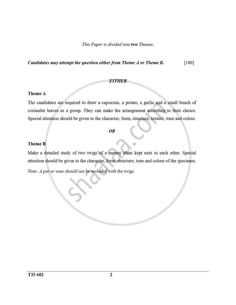 Art Paper 2 - Drawing And/Or Painting from Nature 2024-2025 ICSE Class 10  - CISCE (Council for the Indian School Certificate Examinations) question paper with PDF download