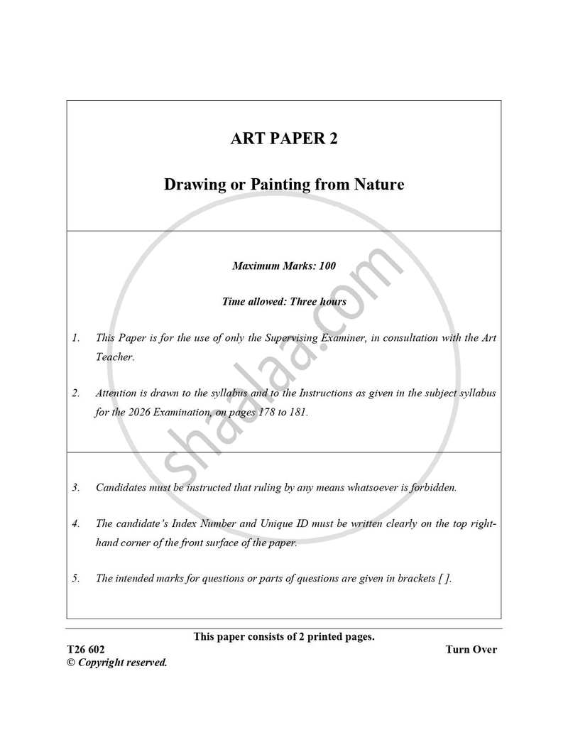 Art Paper 2 - Drawing And/Or Painting from Nature 2025-2026 ICSE Class 10 - CISCE (Council for the Indian School Certificate Examinations) question paper with PDF download
