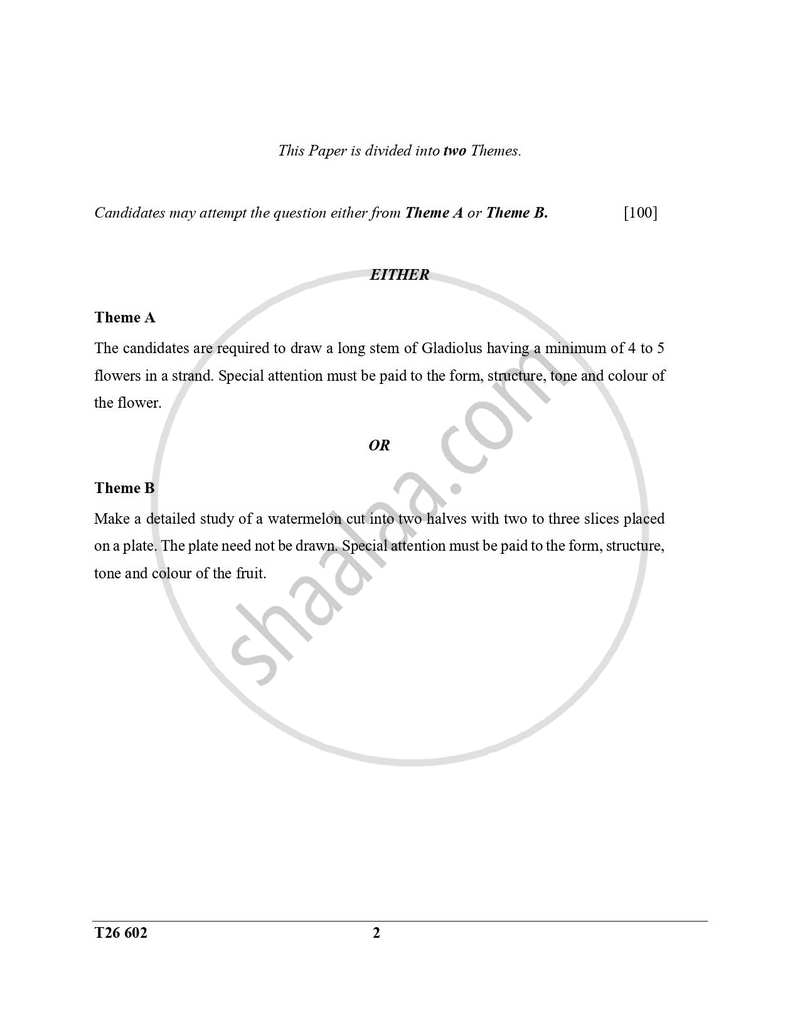 Art Paper 2 - Drawing And/Or Painting from Nature 2025-2026 ICSE Class 10 - CISCE (Council for the Indian School Certificate Examinations) question paper with PDF download