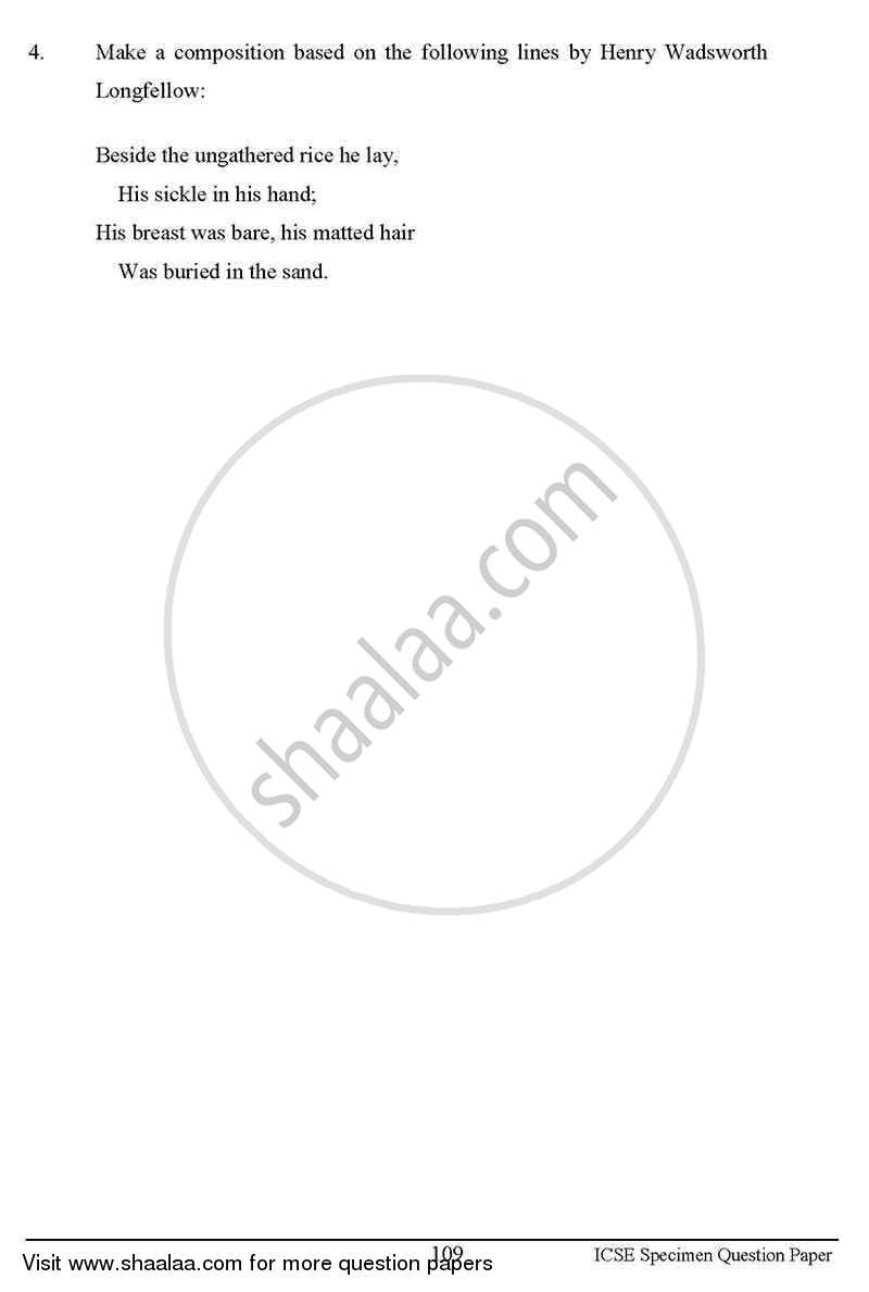 Art Paper 3 - Original Imaginative Composition in Colour 2012-2013 ICSE Class 10  - CISCE (Council for the Indian School Certificate Examinations) question paper with PDF download