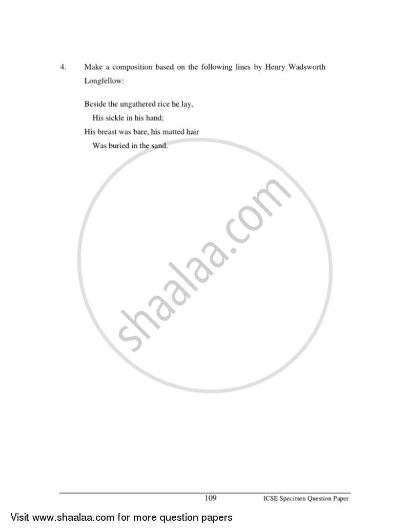 Art Paper 3 - Original Imaginative Composition in Colour 2016-2017 ICSE Class 10  - CISCE (Council for the Indian School Certificate Examinations) question paper with PDF download