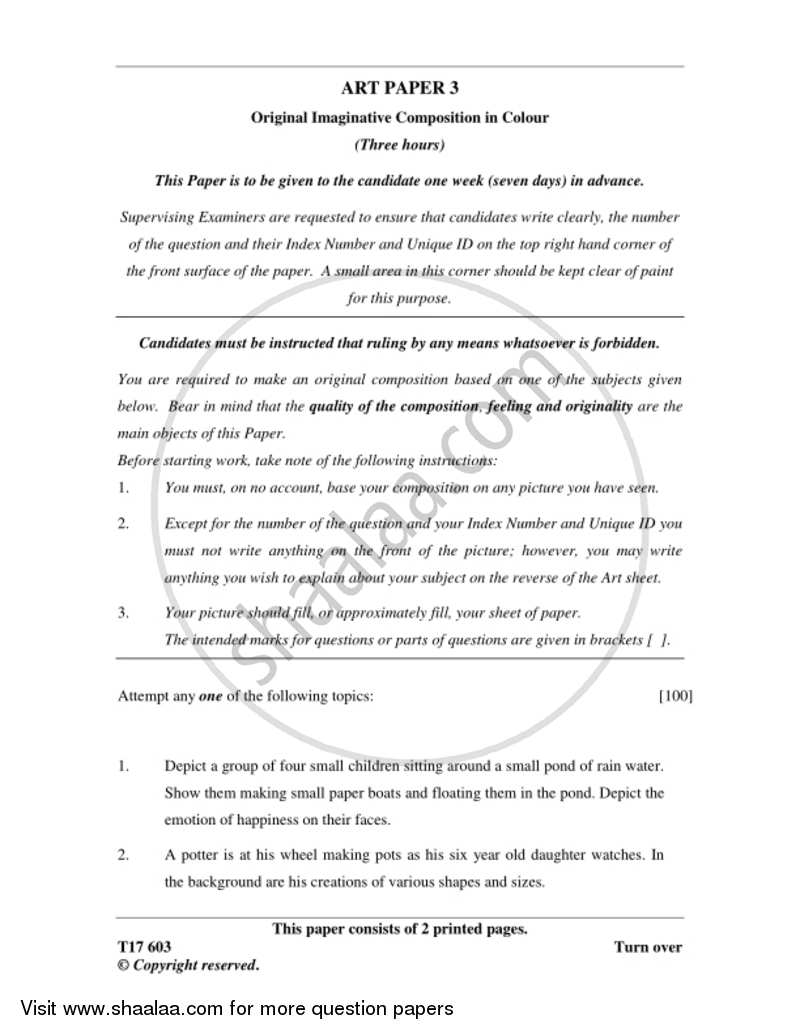 Art Paper 3 - Original Imaginative Composition in Colour 2016-2017 ICSE Class 10  - CISCE (Council for the Indian School Certificate Examinations) question paper with PDF download