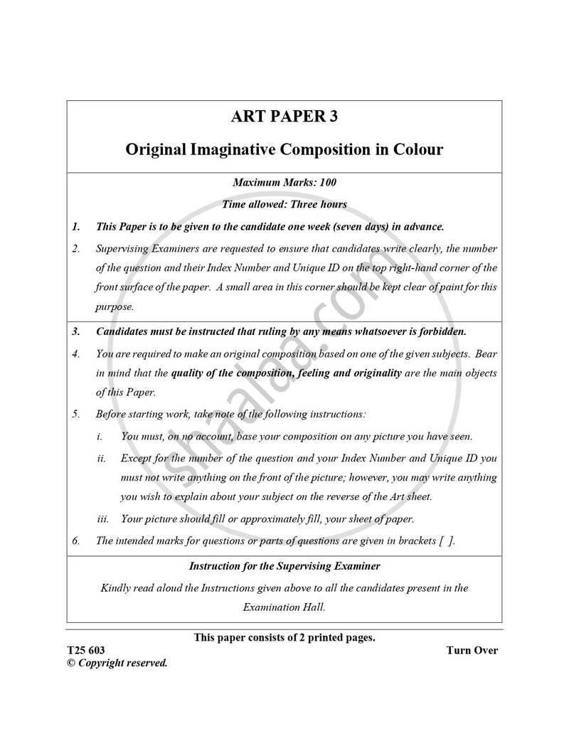 Art Paper 3 - Original Imaginative Composition in Colour 2024-2025 ICSE Class 10  - CISCE (Council for the Indian School Certificate Examinations) question paper with PDF download
