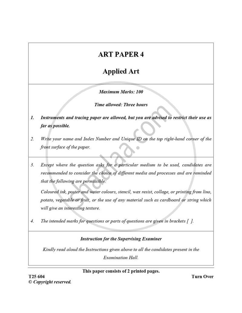 Art Paper 4 - Applied Art 2024-2025 ICSE Class 10  - CISCE (Council for the Indian School Certificate Examinations) question paper with PDF download