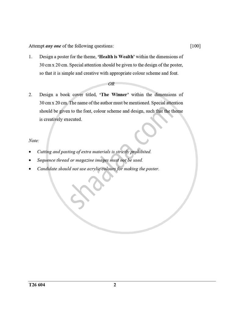 Art Paper 4 - Applied Art 2025-2026 ICSE Class 10 - CISCE (Council for the Indian School Certificate Examinations) question paper with PDF download