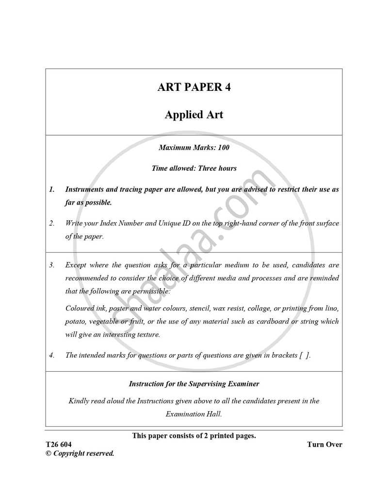 Art Paper 4 - Applied Art 2025-2026 ICSE Class 10 - CISCE (Council for the Indian School Certificate Examinations) question paper with PDF download