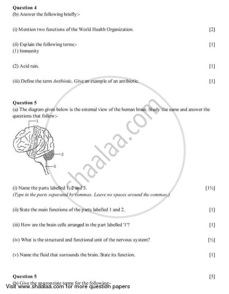 Biology 2005-2006 ICSE Class 10  - CISCE (Council for the Indian School Certificate Examinations) question paper with PDF download