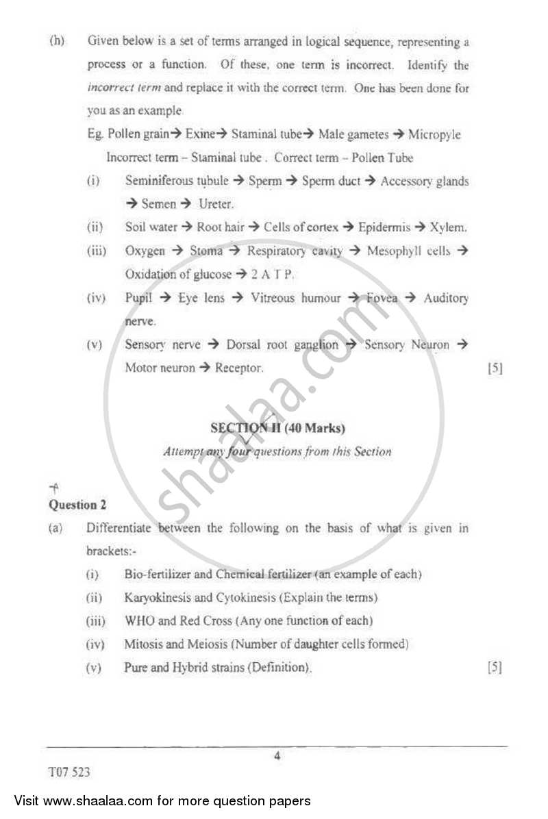 Biology 2006-2007 ICSE Class 10  - CISCE (Council for the Indian School Certificate Examinations) question paper with PDF download