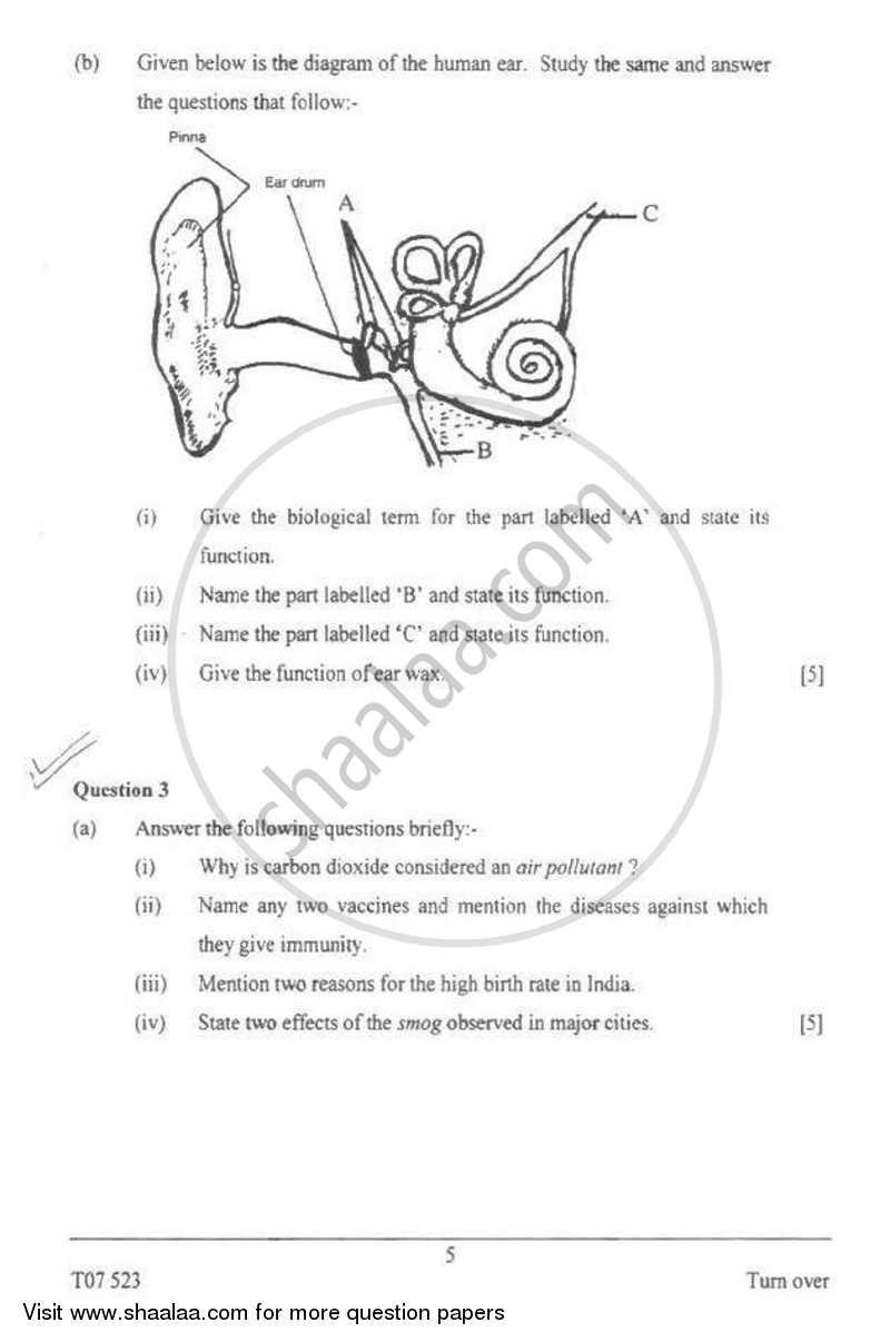 Biology 2006-2007 ICSE Class 10  - CISCE (Council for the Indian School Certificate Examinations) question paper with PDF download