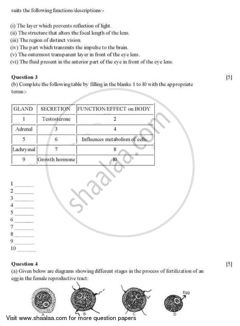 Biology 2007-2008 ICSE Class 10  - CISCE (Council for the Indian School Certificate Examinations) question paper with PDF download