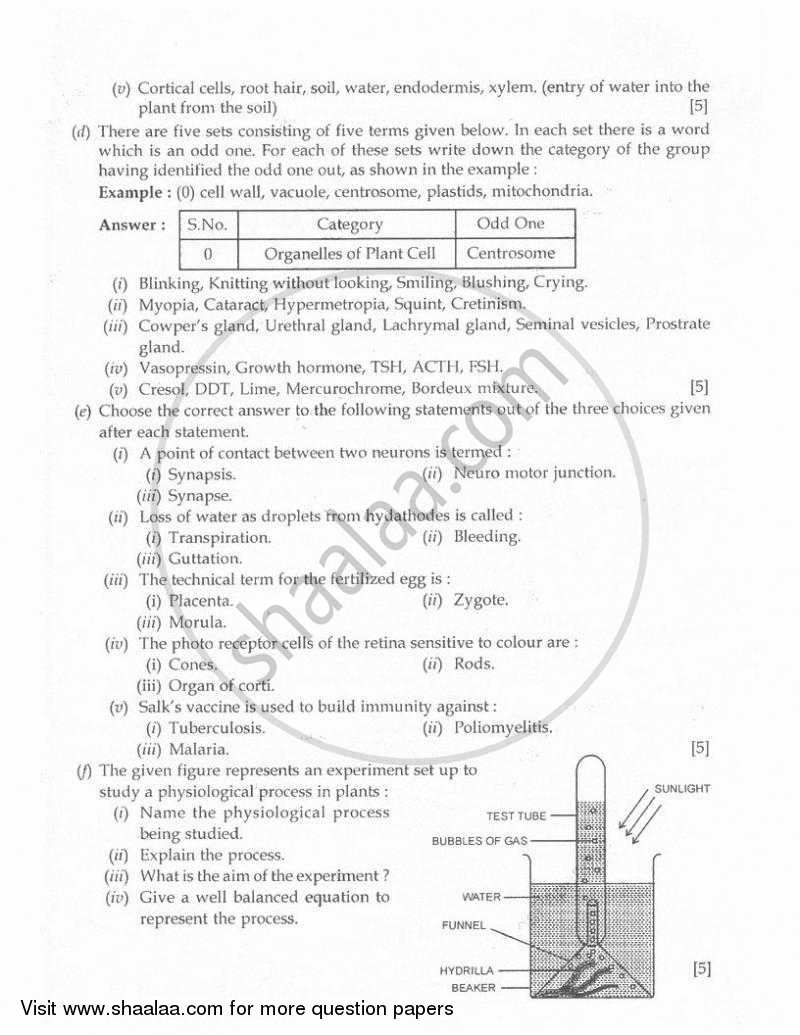 Biology 2009-2010 ICSE Class 10  - CISCE (Council for the Indian School Certificate Examinations) question paper with PDF download