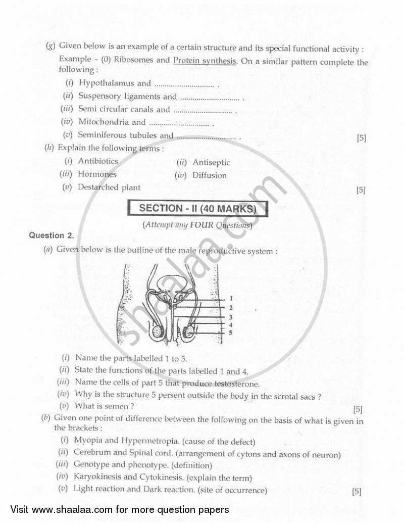 Biology 2009-2010 ICSE Class 10  - CISCE (Council for the Indian School Certificate Examinations) question paper with PDF download