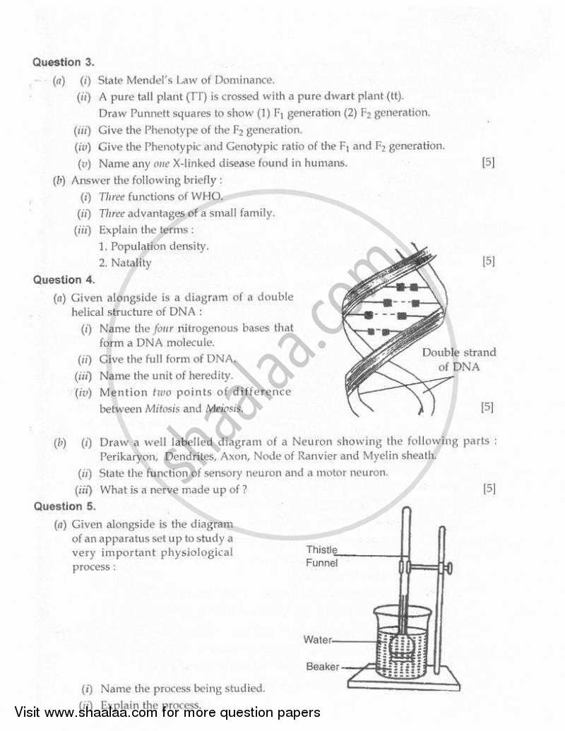 Biology 2009-2010 ICSE Class 10  - CISCE (Council for the Indian School Certificate Examinations) question paper with PDF download