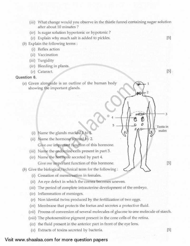 Biology 2009-2010 ICSE Class 10  - CISCE (Council for the Indian School Certificate Examinations) question paper with PDF download