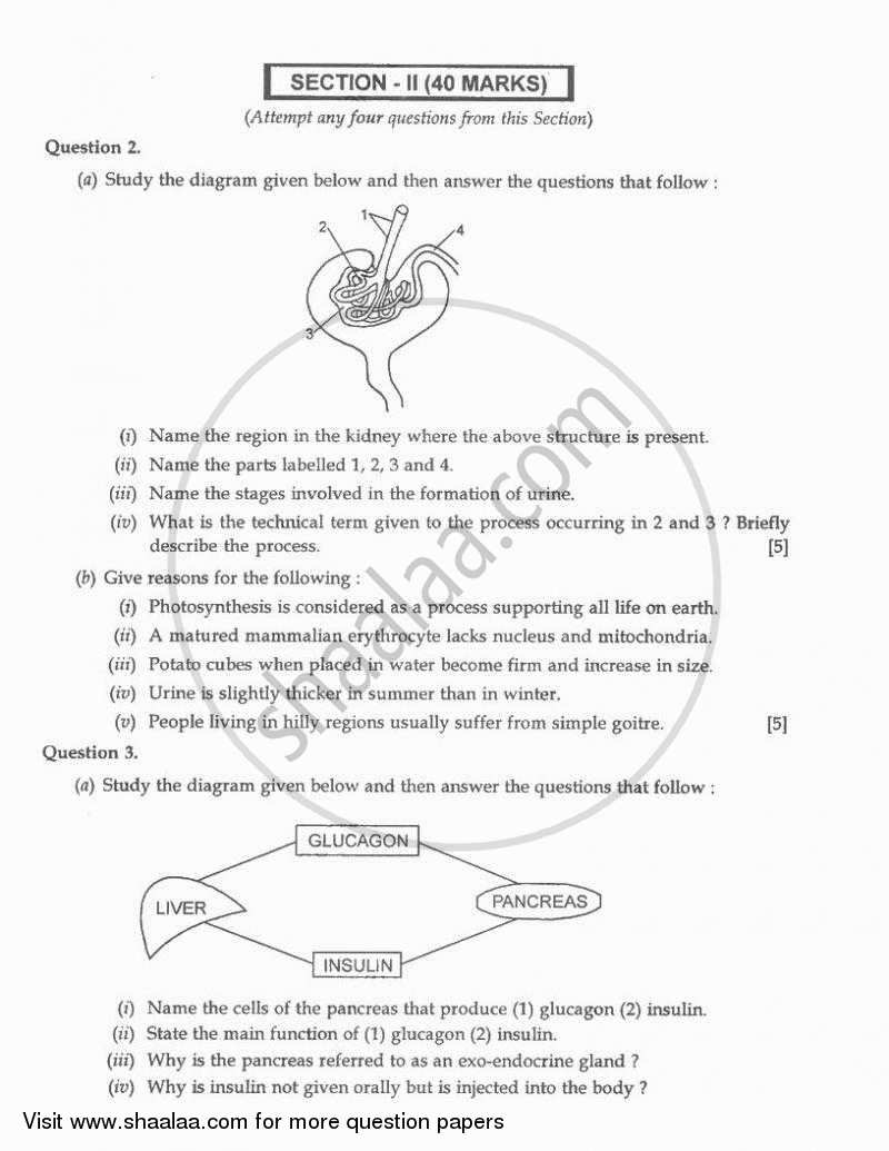 Biology 2010-2011 ICSE Class 10  - CISCE (Council for the Indian School Certificate Examinations) question paper with PDF download