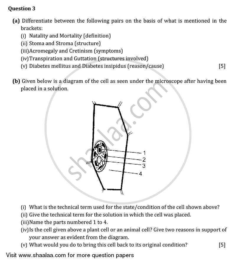 Biology 2011-2012 ICSE Class 10  - CISCE (Council for the Indian School Certificate Examinations) question paper with PDF download