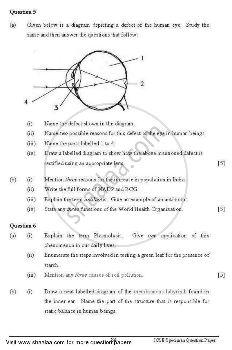 Biology 2012-2013 ICSE Class 10  - CISCE (Council for the Indian School Certificate Examinations) question paper with PDF download