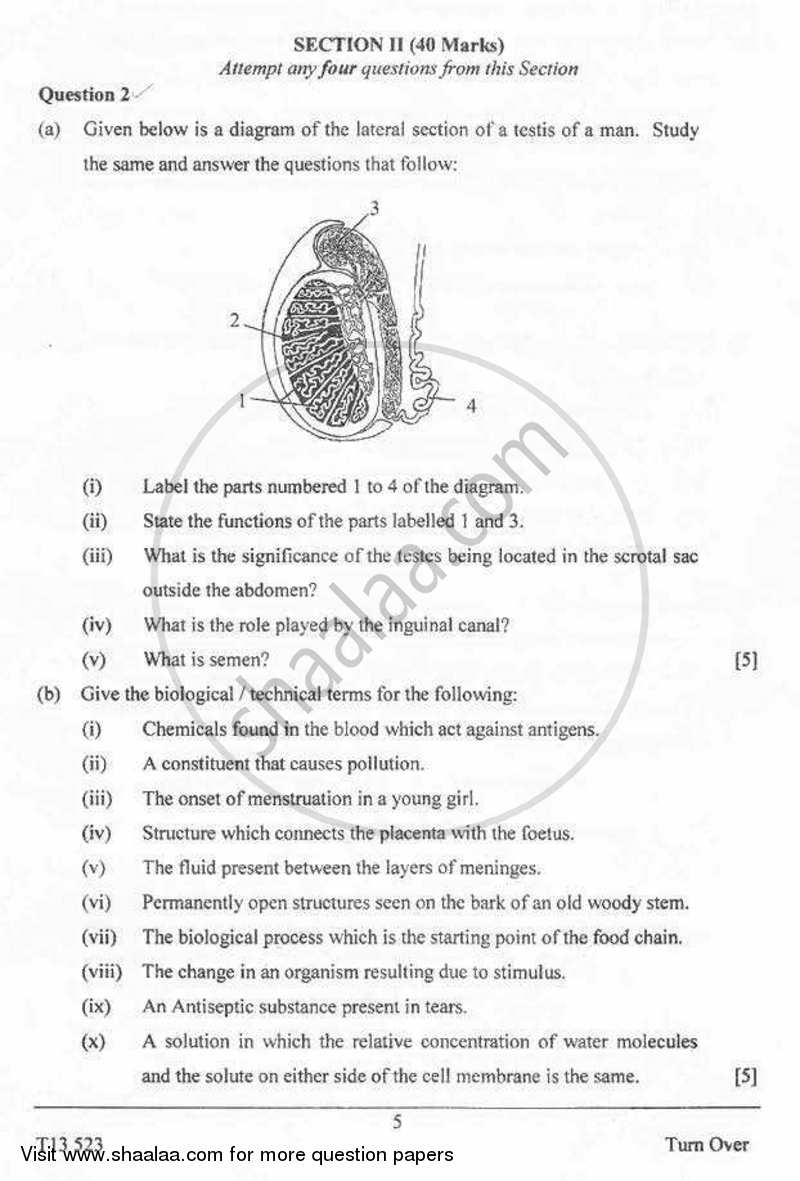 Biology 2012-2013 ICSE Class 10  - CISCE (Council for the Indian School Certificate Examinations) question paper with PDF download