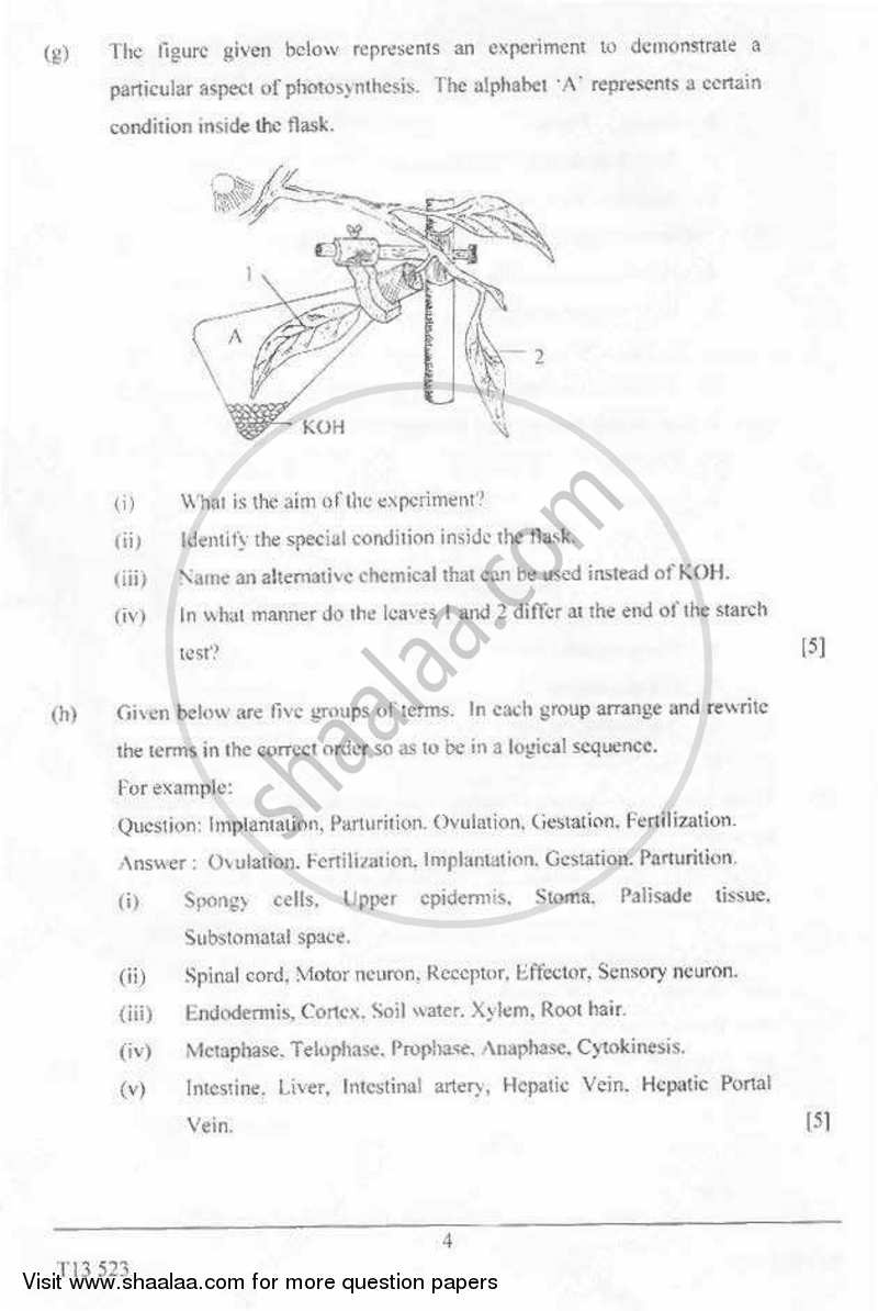 Biology 2012-2013 ICSE Class 10  - CISCE (Council for the Indian School Certificate Examinations) question paper with PDF download