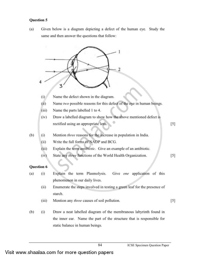 Biology 2016-2017 ICSE Class 10  - CISCE (Council for the Indian School Certificate Examinations) question paper with PDF download