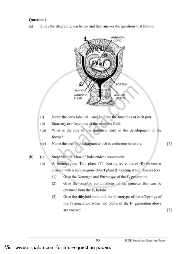 Biology 2016-2017 ICSE Class 10  - CISCE (Council for the Indian School Certificate Examinations) question paper with PDF download