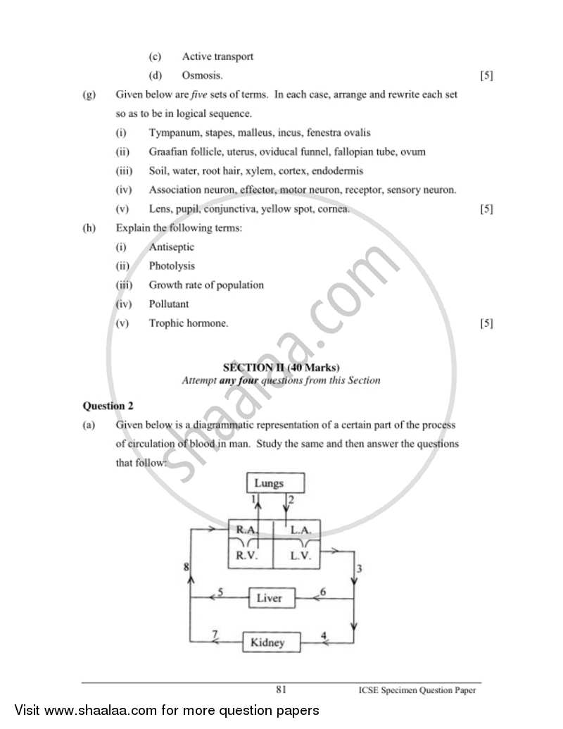 Biology 2016-2017 ICSE Class 10  - CISCE (Council for the Indian School Certificate Examinations) question paper with PDF download