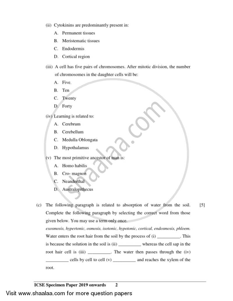 Biology 2018-2019 ICSE Class 10  - CISCE (Council for the Indian School Certificate Examinations) question paper with PDF download