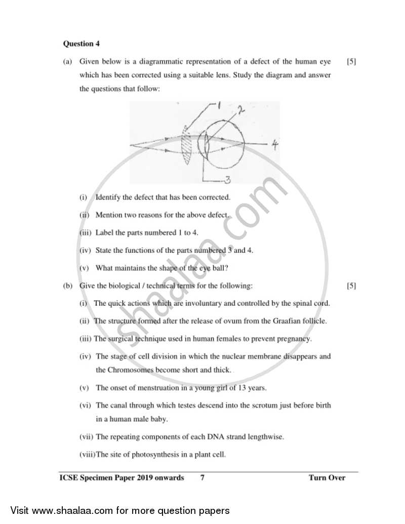 Biology 2018-2019 ICSE Class 10  - CISCE (Council for the Indian School Certificate Examinations) question paper with PDF download
