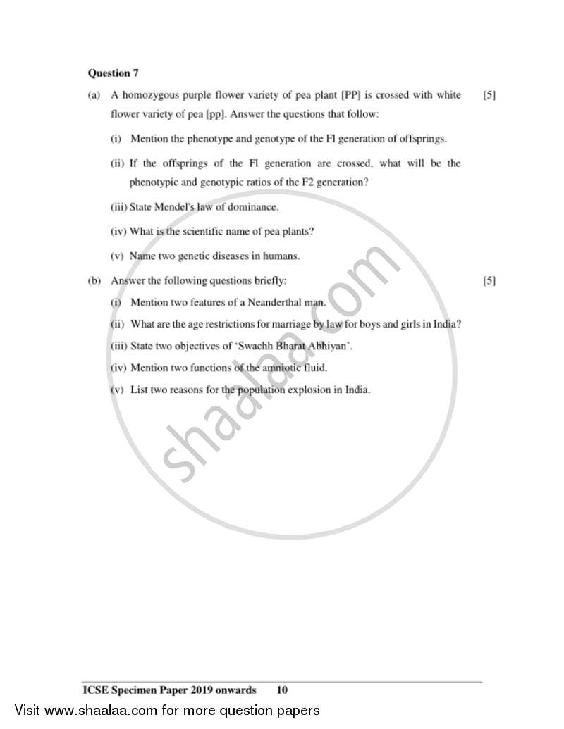 Biology 2018-2019 ICSE Class 10  - CISCE (Council for the Indian School Certificate Examinations) question paper with PDF download