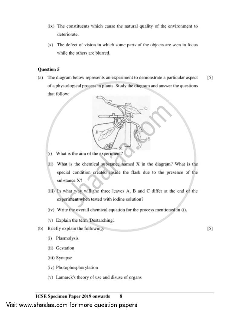 Biology 2018-2019 ICSE Class 10  - CISCE (Council for the Indian School Certificate Examinations) question paper with PDF download