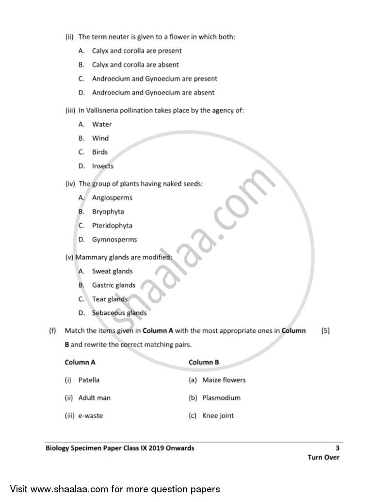 Biology 2018-2019 ICSE Class 9 - CISCE (Council for the Indian School Certificate Examinations) question paper with PDF download