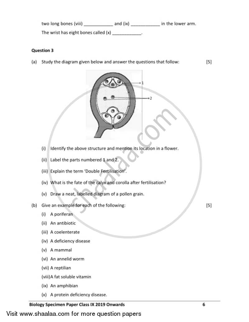 Biology 2018-2019 ICSE Class 9 - CISCE (Council for the Indian School Certificate Examinations) question paper with PDF download