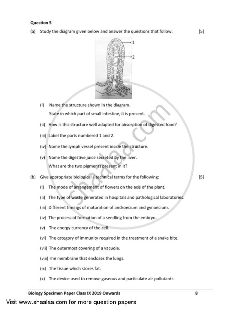 Biology 2018-2019 ICSE Class 9 - CISCE (Council for the Indian School Certificate Examinations) question paper with PDF download
