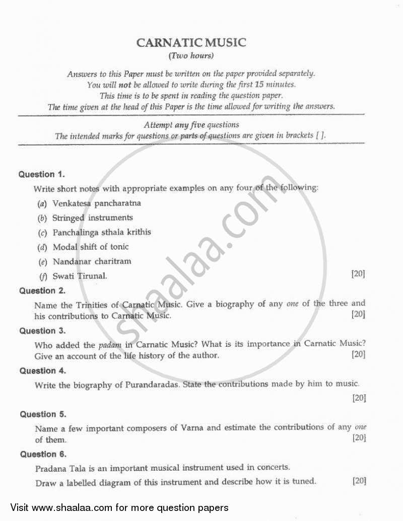 Carnatic Music 2010-2011 ICSE Class 10  - CISCE (Council for the Indian School Certificate Examinations) question paper with PDF download