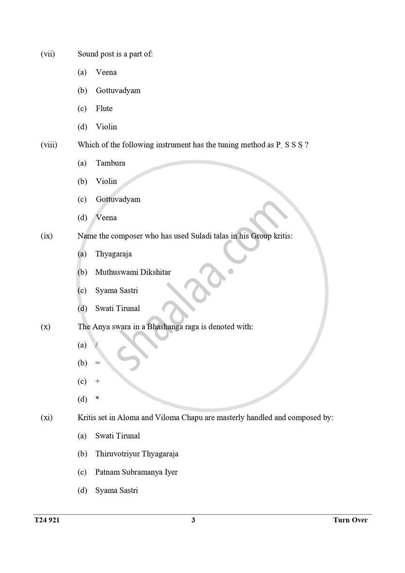 Carnatic Music 2023-2024 ICSE Class 10 - CISCE (Council for the Indian School Certificate Examinations) question paper with PDF download