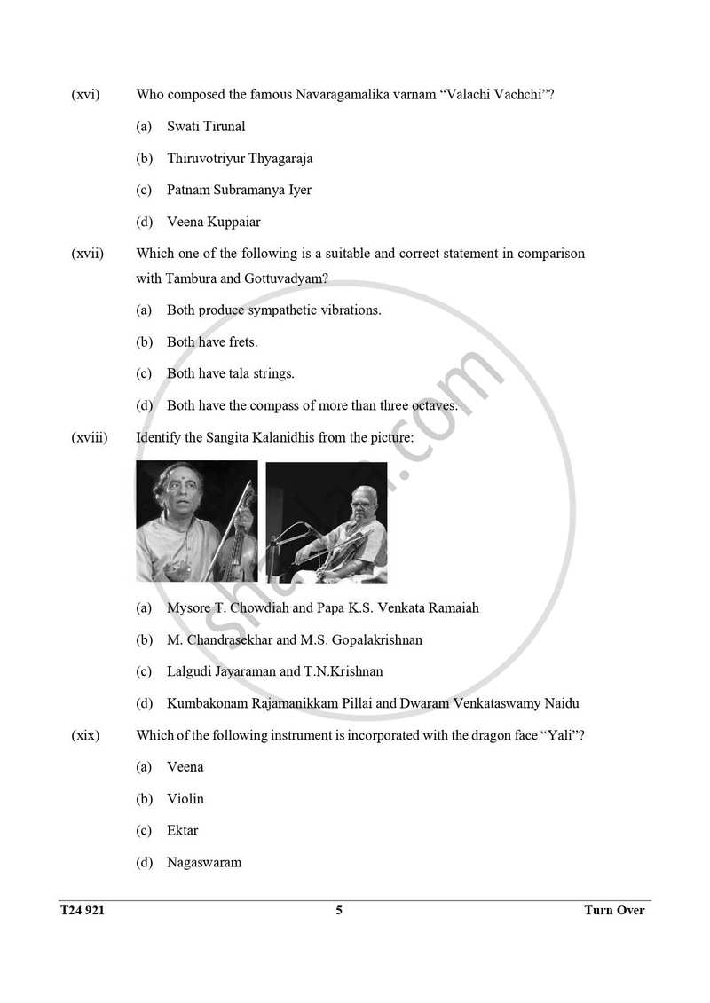 Carnatic Music 2023-2024 ICSE Class 10 - CISCE (Council for the Indian School Certificate Examinations) question paper with PDF download