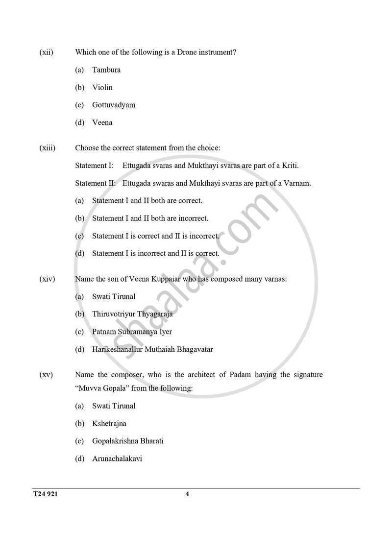Carnatic Music 2023-2024 ICSE Class 10 - CISCE (Council for the Indian School Certificate Examinations) question paper with PDF download
