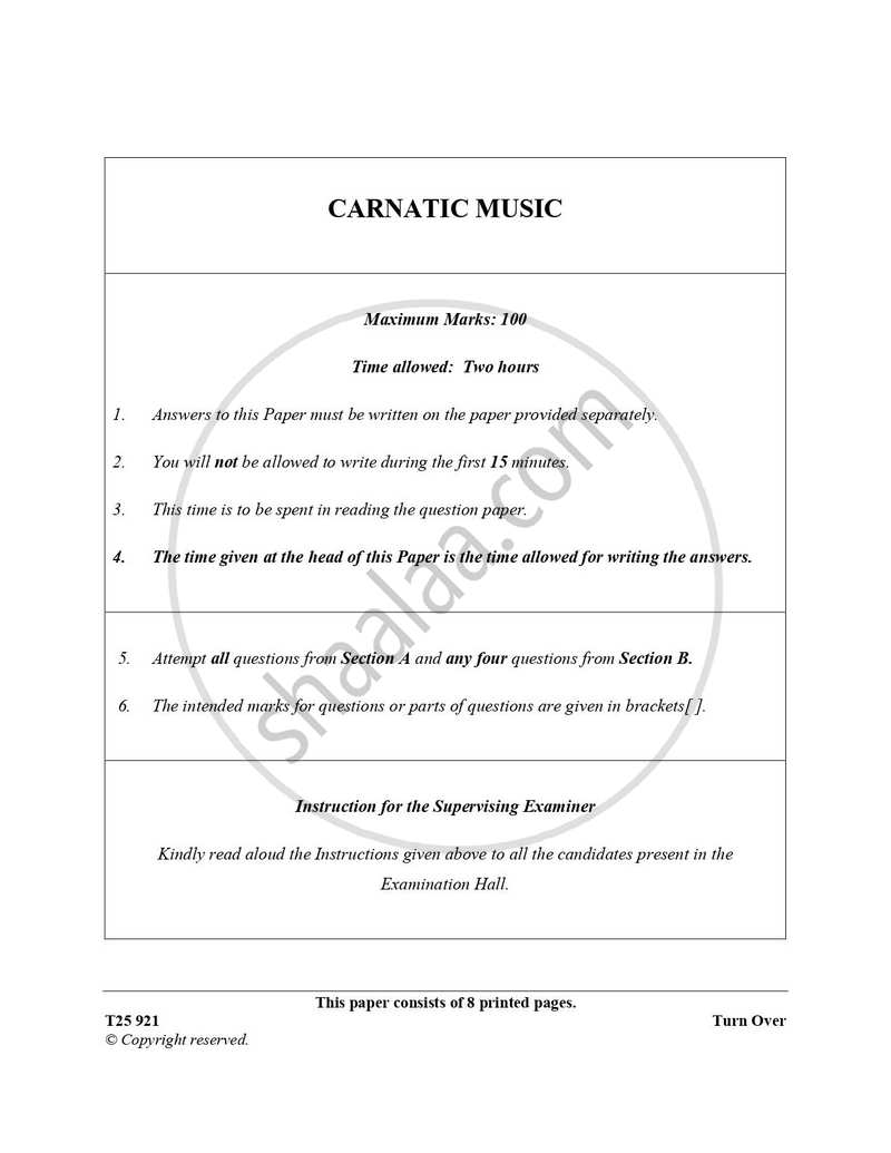 Carnatic Music 2024-2025 ICSE Class 10 - CISCE (Council for the Indian School Certificate Examinations) question paper with PDF download
