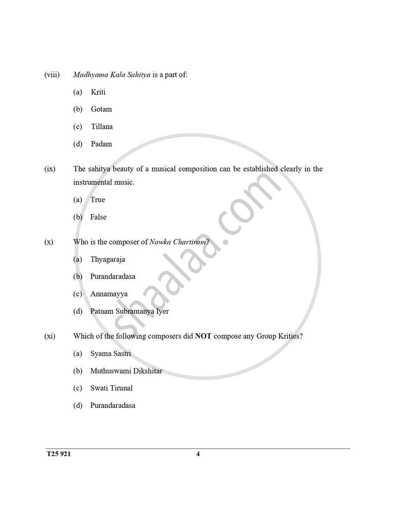 Carnatic Music 2024-2025 ICSE Class 10 - CISCE (Council for the Indian School Certificate Examinations) question paper with PDF download