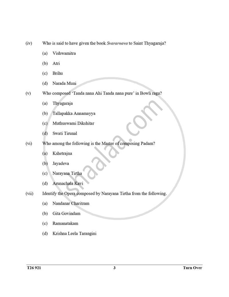 Carnatic Music 2025-2026 ICSE Class 10 - CISCE (Council for the Indian School Certificate Examinations) question paper with PDF download