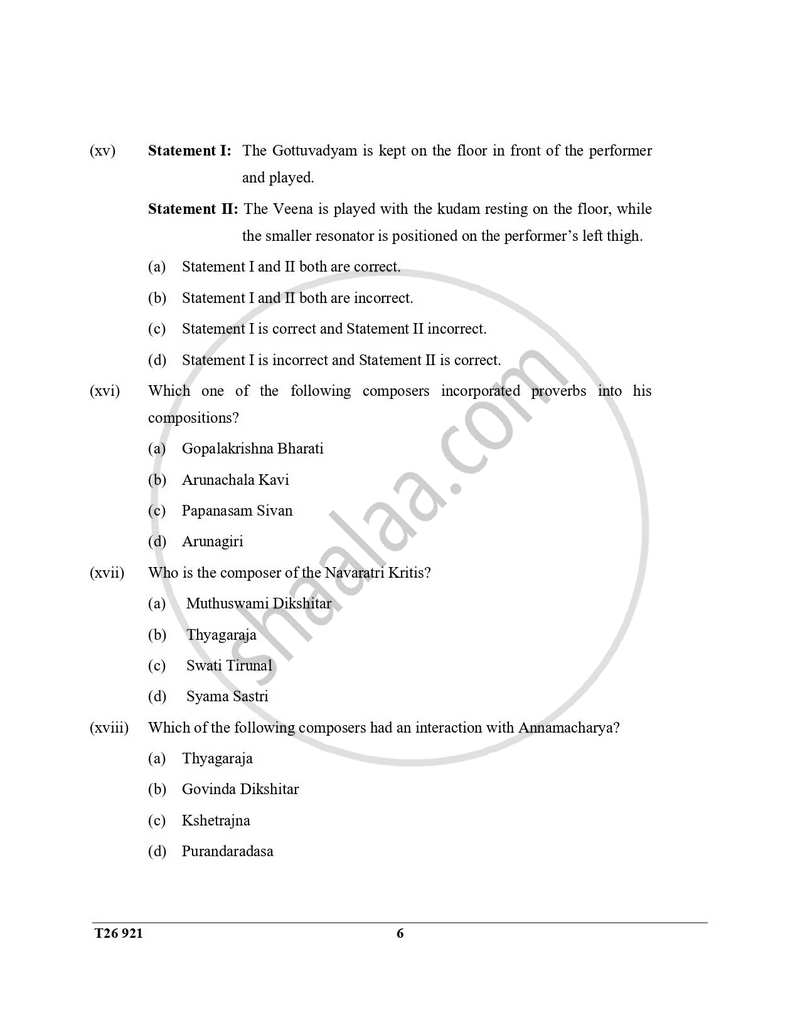 Carnatic Music 2025-2026 ICSE Class 10 - CISCE (Council for the Indian School Certificate Examinations) question paper with PDF download