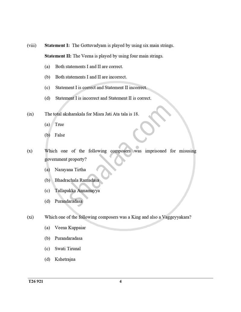 Carnatic Music 2025-2026 ICSE Class 10 - CISCE (Council for the Indian School Certificate Examinations) question paper with PDF download
