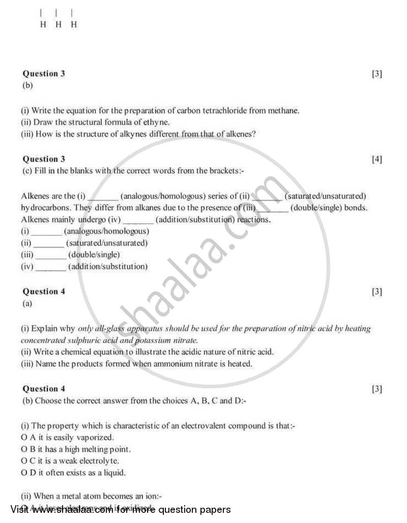 Chemistry 2005-2006 ICSE Class 10  - CISCE (Council for the Indian School Certificate Examinations) question paper with PDF download