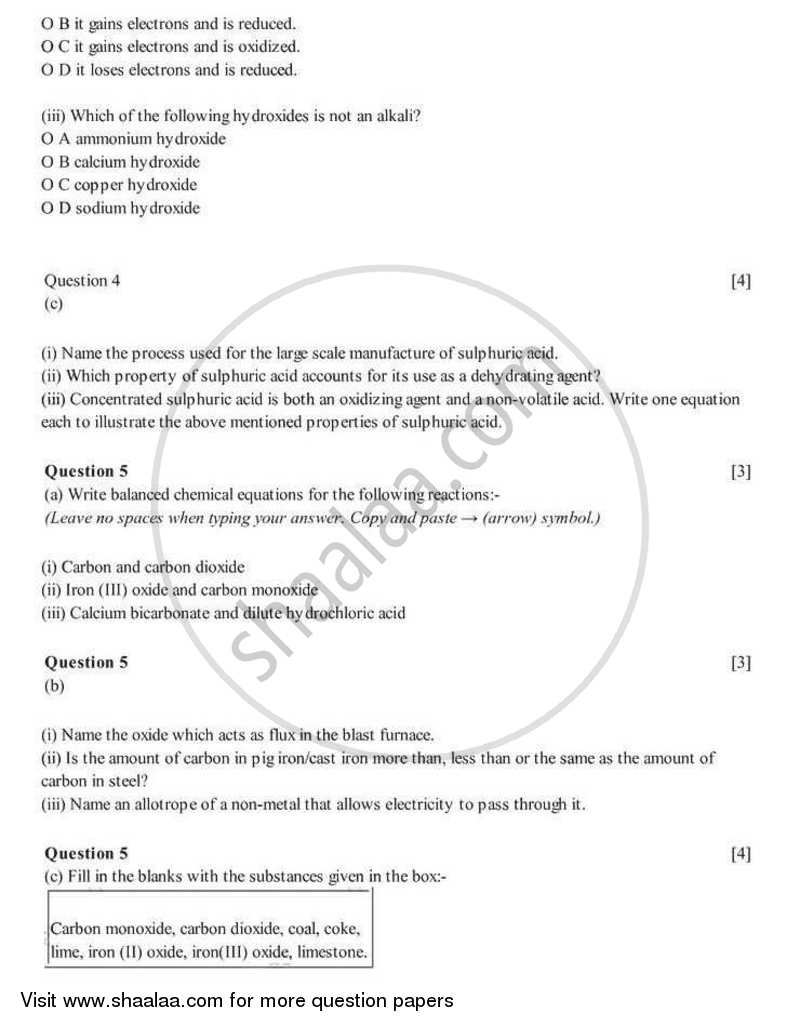 Chemistry 2005-2006 ICSE Class 10  - CISCE (Council for the Indian School Certificate Examinations) question paper with PDF download