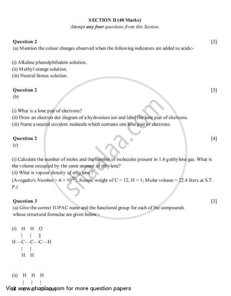 Chemistry 2005-2006 ICSE Class 10  - CISCE (Council for the Indian School Certificate Examinations) question paper with PDF download