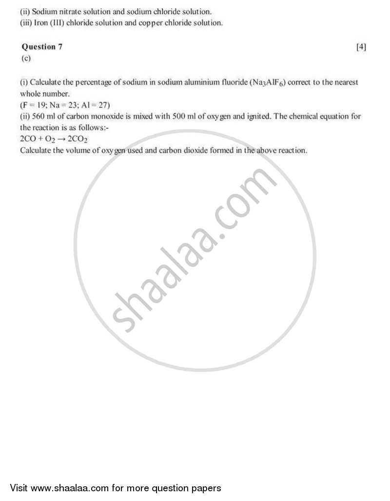 Chemistry 2005-2006 ICSE Class 10  - CISCE (Council for the Indian School Certificate Examinations) question paper with PDF download