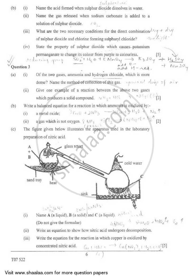Chemistry 2006-2007 ICSE Class 10  - CISCE (Council for the Indian School Certificate Examinations) question paper with PDF download